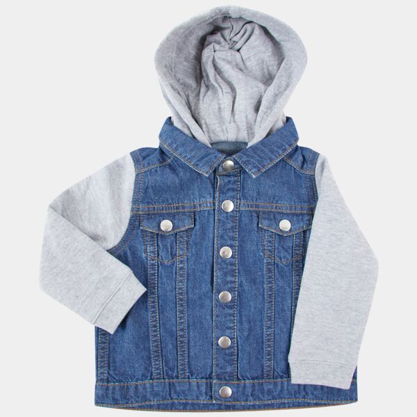 Denim jacket with fleece hood and sleeves Thumbnail