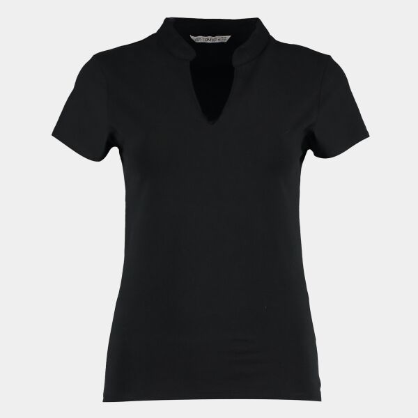 Women's corporate short-sleeved top v-neck mandarin collar (regular fit) Thumbnail